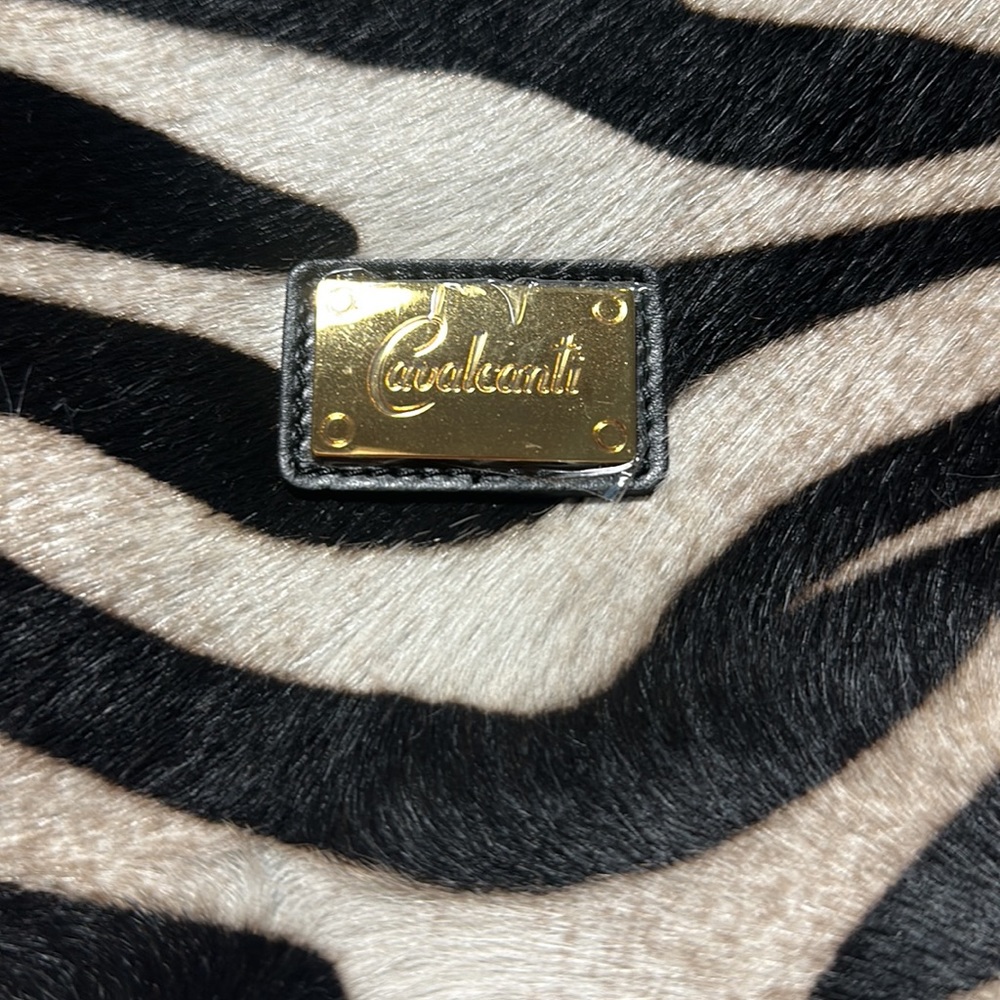 Cavalcanti Leather Cosmetic Travel Animal Hair Zebra Wristlet Clutch Bag - Picture 2 of 6